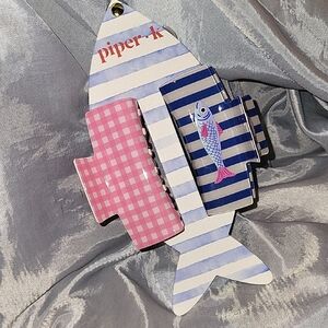Piper K Pink Gingham and Navy Striped Fish Hair Clip Set BRAND NEW Li